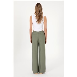 Kadın Koyu Haki Loose Relax Fit Kanvas Pantolon