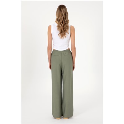 Kadın Koyu Haki Loose Relax Fit Kanvas Pantolon