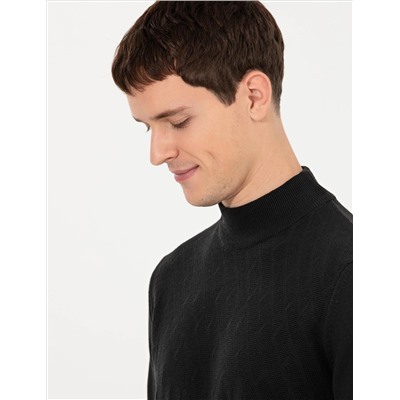 Siyah Slim Fit Yarım Balıkçı Yaka Triko Kazak