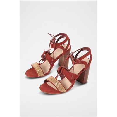Sandalias de tacón Marrón y dorado