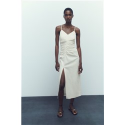 GATHERED MIDI SLIP DRESS