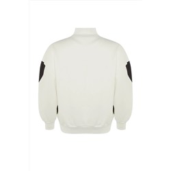 Ekru Baskılı Kalın Şardonlu Örme Sweatshirt TBBAW23AO00076