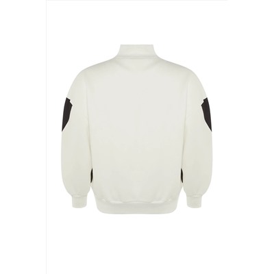 Ekru Baskılı Kalın Şardonlu Örme Sweatshirt TBBAW23AO00076
