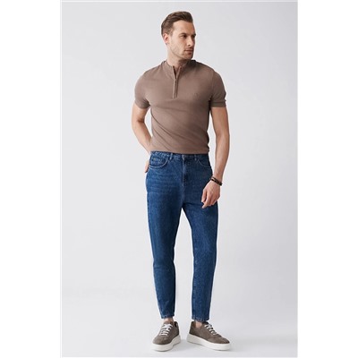 Avva Erkek Koyu Mavi Random Yıkama %100 Pamuk Dar Paça Carrot Fit Jean Pantolon E003548