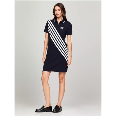 Diagonal Stripe Banner Polo Dress