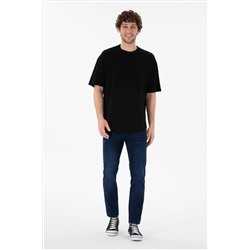 Erkek Long Fit Bisiklet Yaka Siyah Basic Tişört