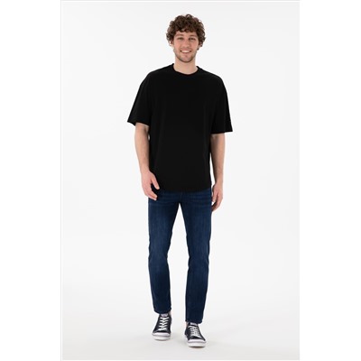 Erkek Long Fit Bisiklet Yaka Siyah Basic Tişört