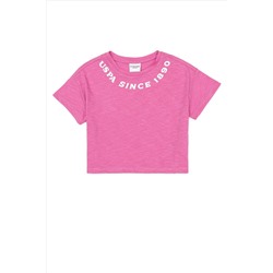 Kız Çocuk Pembe Bisiklet Yaka Crop Tişört