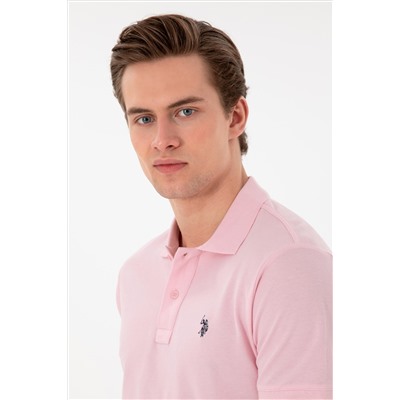 Erkek Slim Fit Polo Yaka Açık Pembe Basic Tişört