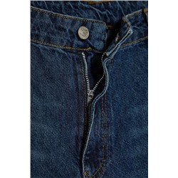 Koyu Mavi Yüksek Bel Soluk Efekt Vintage Yıkama Geniş Paça Büyük Beden Wide Leg Jeans TBBSS24CJ00042