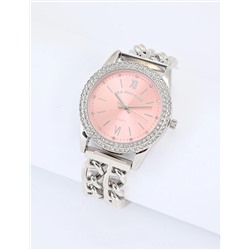 LADIES CLASSIC SILVER AND PINK BRACELET WATCH