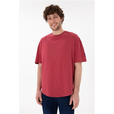Erkek Long Fit Bisiklet Yaka Vişne Basic Tişört
