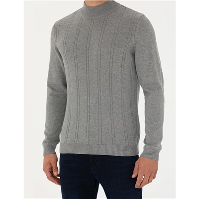 Açık Gri Melanj Slim Fit Kazak
