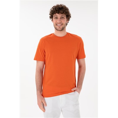 Erkek Regular Fit Bisiklet Yaka Nar Çiçeği Basic Tişört