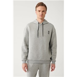 Avva Erkek Gri Kapüşonlu Yaka Gofre Baskılı Şardonlu 3 İplik Comfort Fit Rahat Kesim Sweatshirt A32Y1190