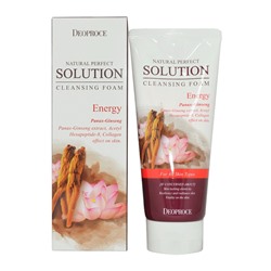 DEOPROCE NATURAL PERFECT SOLUTION CLEANSING FOAM ENERGY Пенка для умывания с экстрактом красного женьшеня 170г