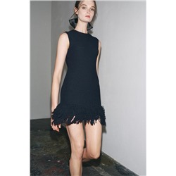 CHECK KNIT FRINGED DRESS