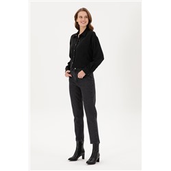 Kadın Siyah Mom High Waist Fit Jean Pantolon