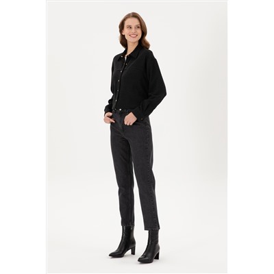 Kadın Siyah Mom High Waist Fit Jean Pantolon