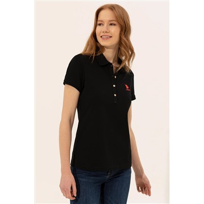 Kadın Siyah Basic Polo Yaka Tişört