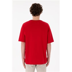 Erkek Oversize Fit Bisiklet Yaka Kırmızı Tişört