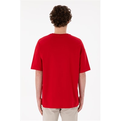 Erkek Oversize Fit Bisiklet Yaka Kırmızı Tişört