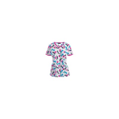 Cherokee Scrubs Flying Hearts V-Neck Print Top