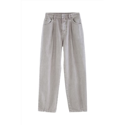 Vaquero mom fit de tiro alto Gris