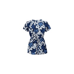 UA Vibrant Blossoms Navy Mock Wrap Scrub Top