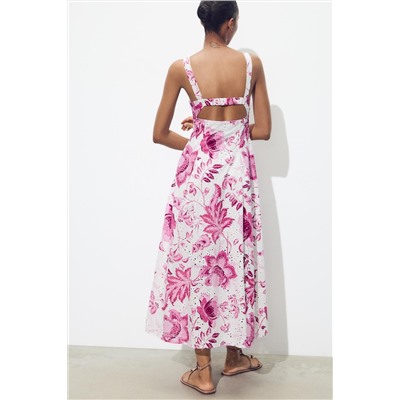 PRINTED DRESS WITH CUTWORK EMBROIDERY