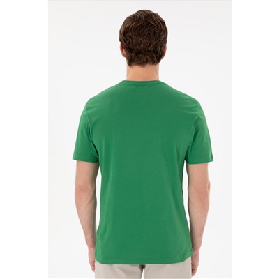 Erkek Regular Fit Bisiklet Yaka Yeşil Basic Tişört