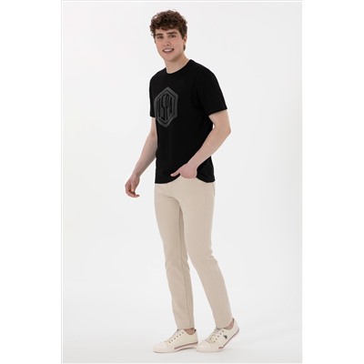 Erkek Regular Fit Bisiklet Yaka Siyah Tişört
