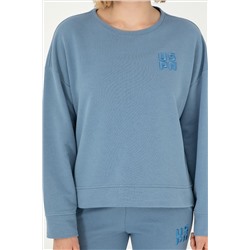 Kadın Koyu Mavi Basic Bisiklet Yaka Sweatshirt