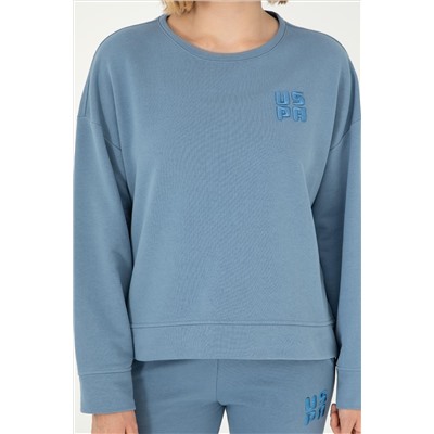 Kadın Koyu Mavi Basic Bisiklet Yaka Sweatshirt