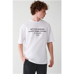 Avva Erkek Beyaz Oversize %100 Pamuk Bisiklet Yaka Önü Yazı Baskılı T-shirt A31y1181 A31Y1181