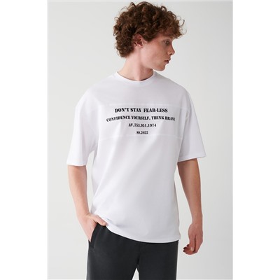 Avva Erkek Beyaz Oversize %100 Pamuk Bisiklet Yaka Önü Yazı Baskılı T-shirt A31y1181 A31Y1181