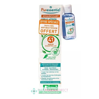 Puressentiel Assainissant Spray Aérien aux 41 Huiles Essentielles 200 ml + Gel Antibactérien Hydro-Alcoolique 25 ml OFFERT
