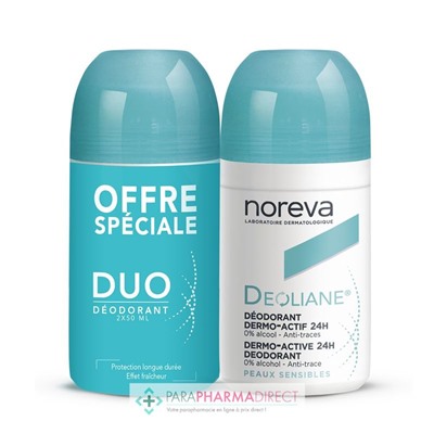Noreva Deoliane Déodorant Roll-On Dermo-Actif 24h - LOT de 2x50mlLot  × 2