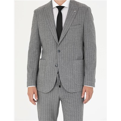 Gri Ekstra Slim Fit Çizgili Takım Elbise