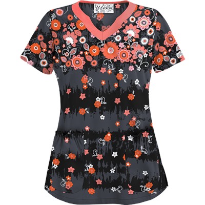 UA Artisan Flower Pewter Scrub Top