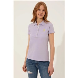 Kadın Lila Basic Polo Yaka Tişört