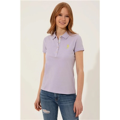 Kadın Lila Basic Polo Yaka Tişört