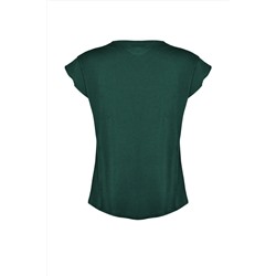 Yeşil Kolları Bağlama Detaylı %100 Pamuk Örme T-Shirt TBBSS22BF0003
