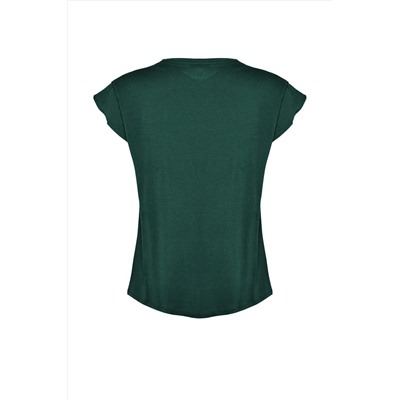 Yeşil Kolları Bağlama Detaylı %100 Pamuk Örme T-Shirt TBBSS22BF0003