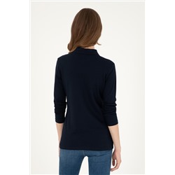 Kadın Lacivert Basic Polo Yaka Sweatshirt