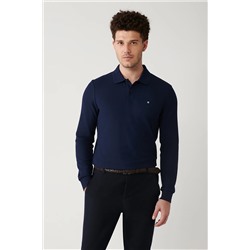 Avva Erkek Lacivert Polo Yaka Düz Uzun Kol T-shirt B001080
