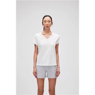 Bad Bear, Violet V-neck T-shirt Off-white Beyaz Basic Kadın Tişört