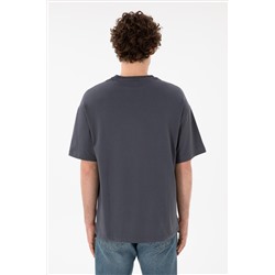 Erkek Oversize Fit Bisiklet Yaka Antrasit Tişört