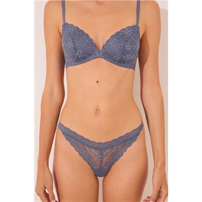 Tanga encaje cintura "V" azul