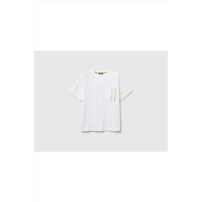 United Colors of BenettonErkek Çocuk Beyaz Cep Detaylı T-shirt Beyaz